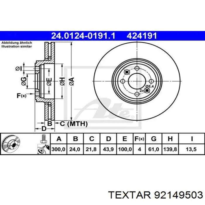 92149503 Textar freno de disco delantero