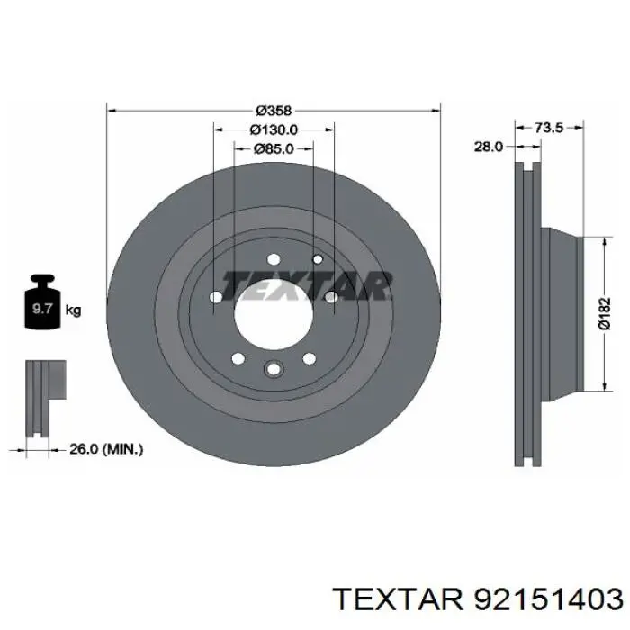 92151403 Textar disco de freno trasero