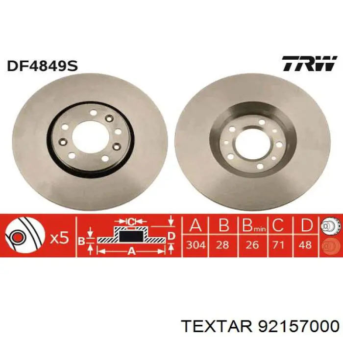 92157000 Textar freno de disco delantero