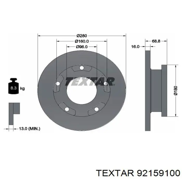 92159100 Textar disco de freno trasero