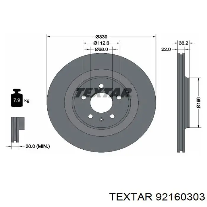 92160303 Textar disco de freno trasero