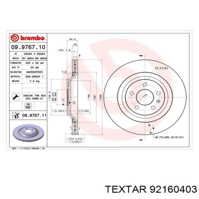 92160403 Textar disco de freno trasero