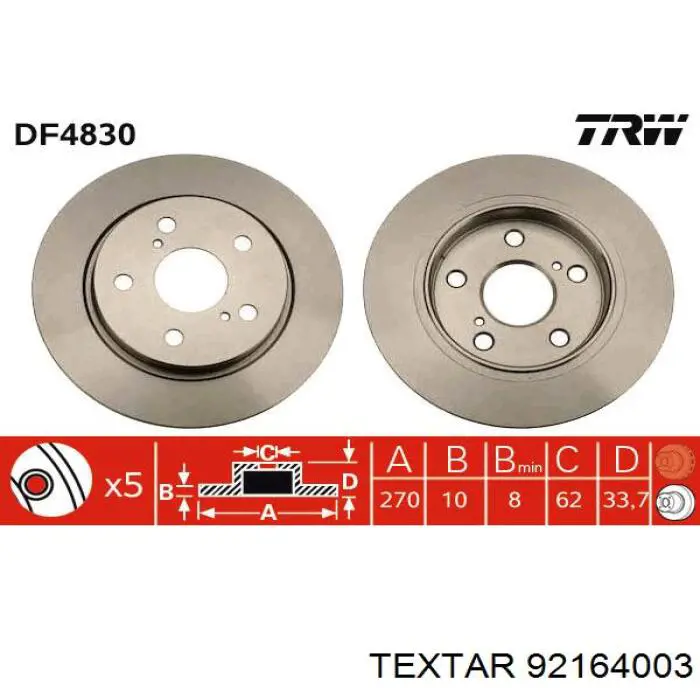 92164003 Textar disco de freno trasero