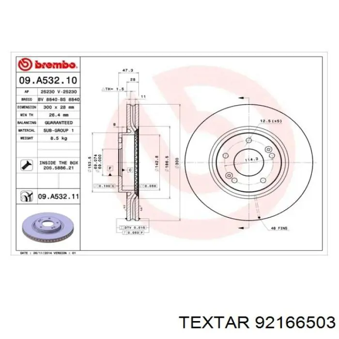 92166503 Textar freno de disco delantero