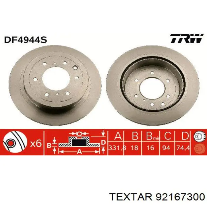 92167300 Textar disco de freno trasero