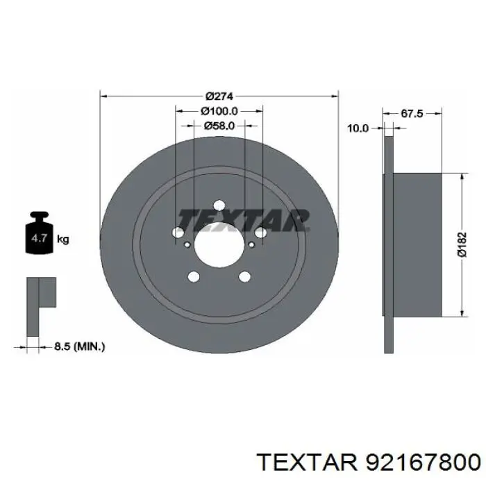 92167800 Textar disco de freno trasero