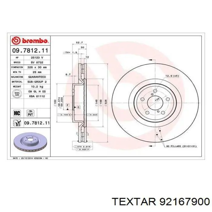 92167900 Textar freno de disco delantero