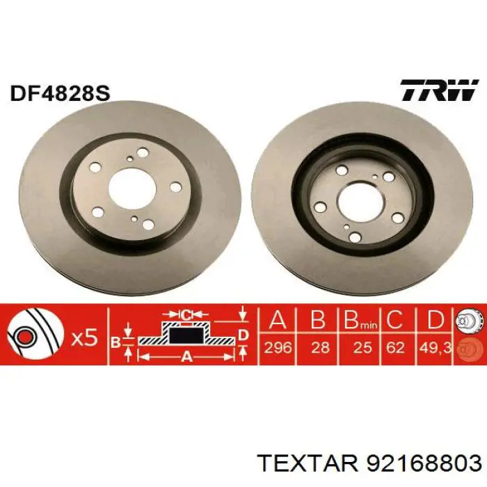 92168803 Textar freno de disco delantero