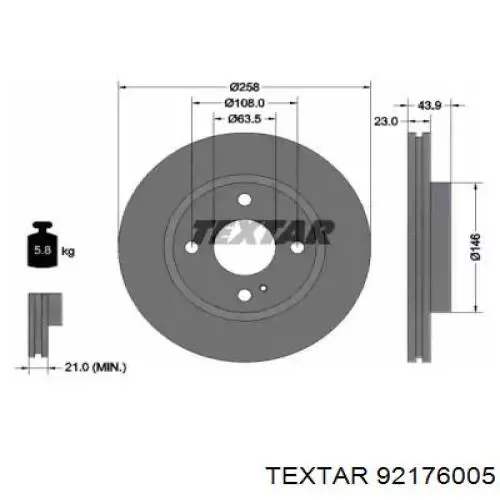 92176005 Textar freno de disco delantero