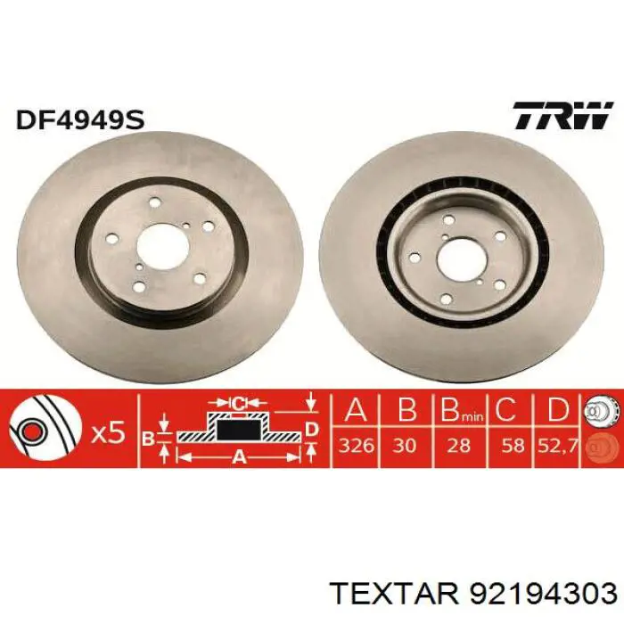 92194303 Textar freno de disco delantero