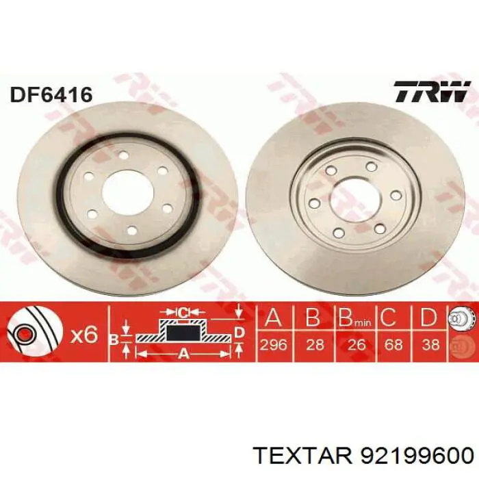 92199600 Textar freno de disco delantero