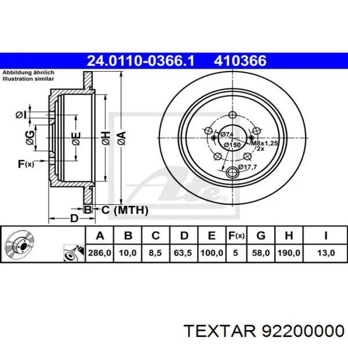 92200000 Textar disco de freno trasero