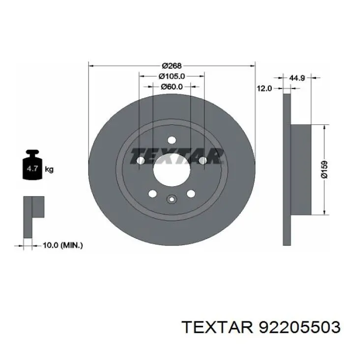 92205503 Textar disco de freno trasero