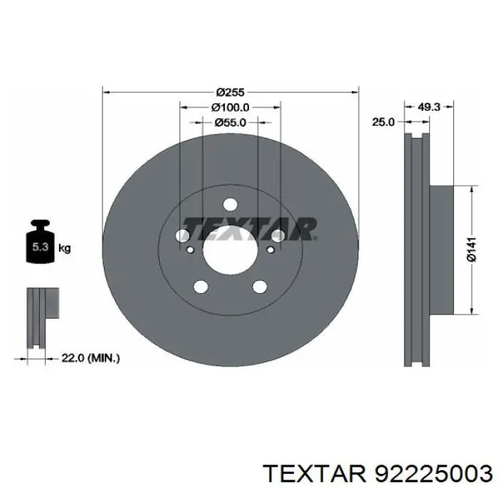 92225003 Textar freno de disco delantero