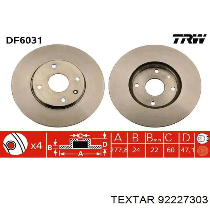 92227303 Textar freno de disco delantero