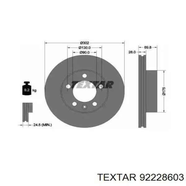 92228603 Textar freno de disco delantero