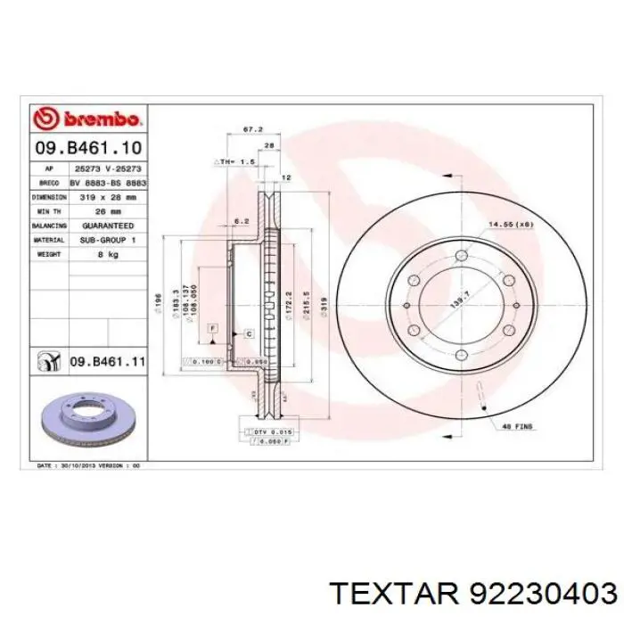 92230403 Textar freno de disco delantero