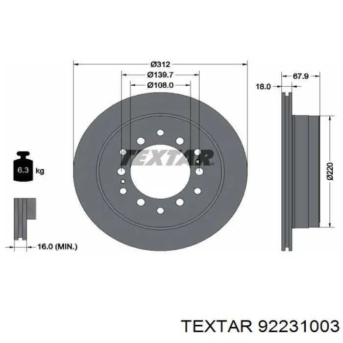 92231003 Textar disco de freno trasero