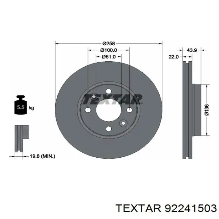 92241503 Textar freno de disco delantero