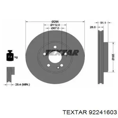 92241603 Textar freno de disco delantero