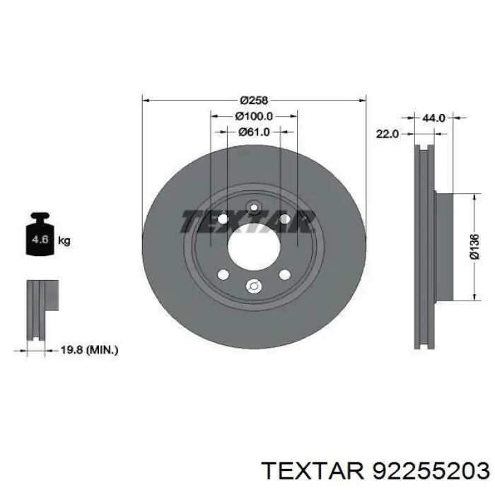 92255203 Textar freno de disco delantero