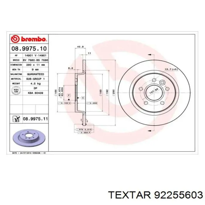 92255603 Textar disco de freno trasero