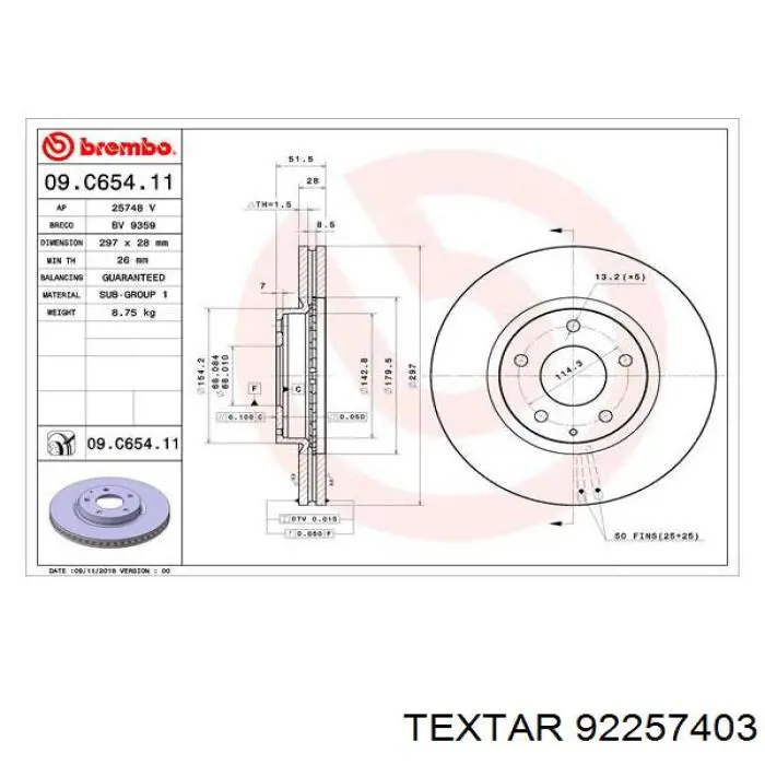 92257403 Textar freno de disco delantero