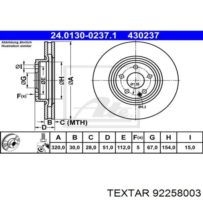 92258003 Textar freno de disco delantero