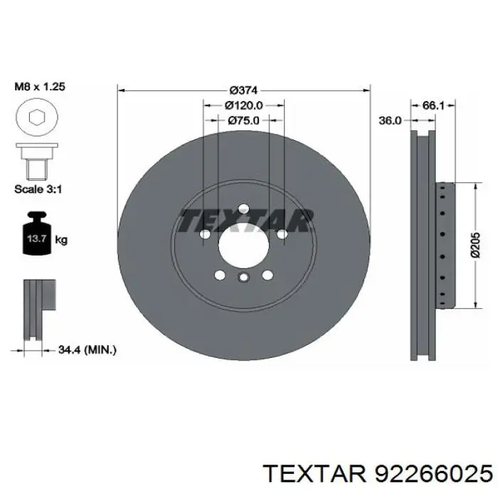 92266025 Textar freno de disco delantero