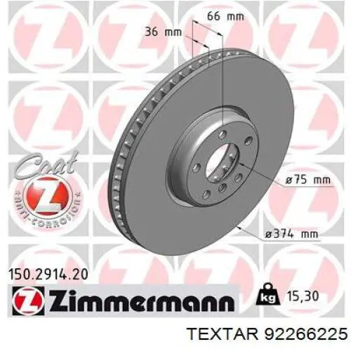 92266225 Textar freno de disco delantero