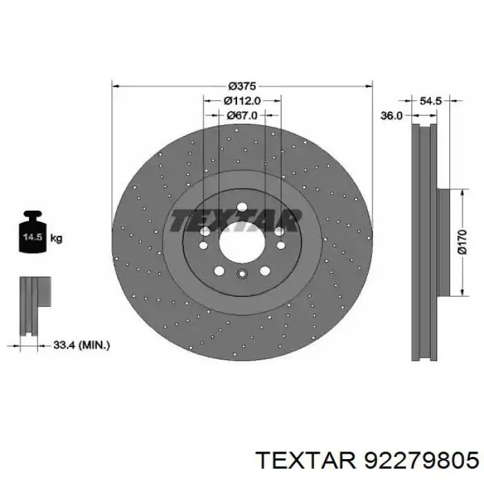 92279805 Textar freno de disco delantero