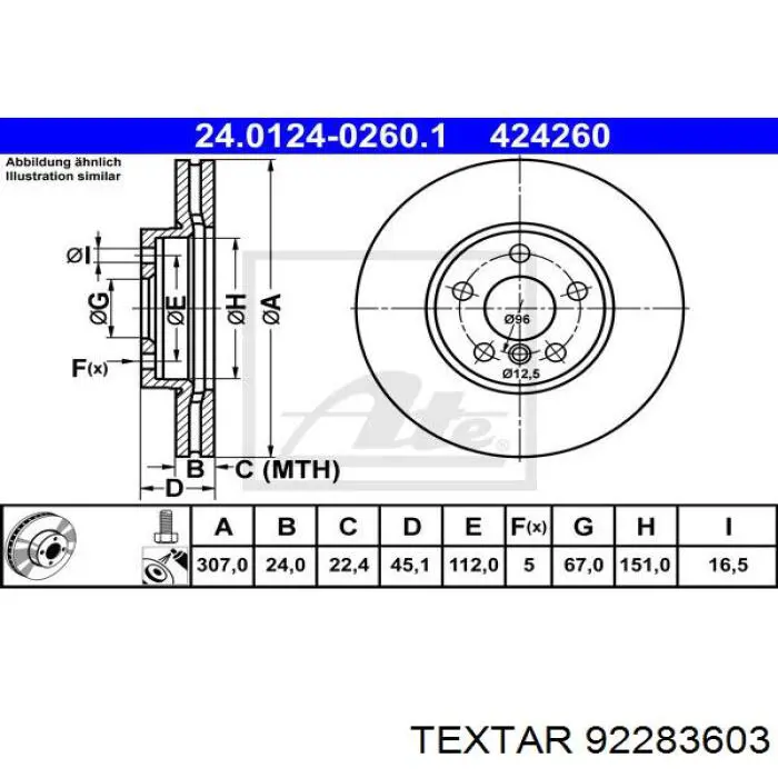 92283603 Textar freno de disco delantero