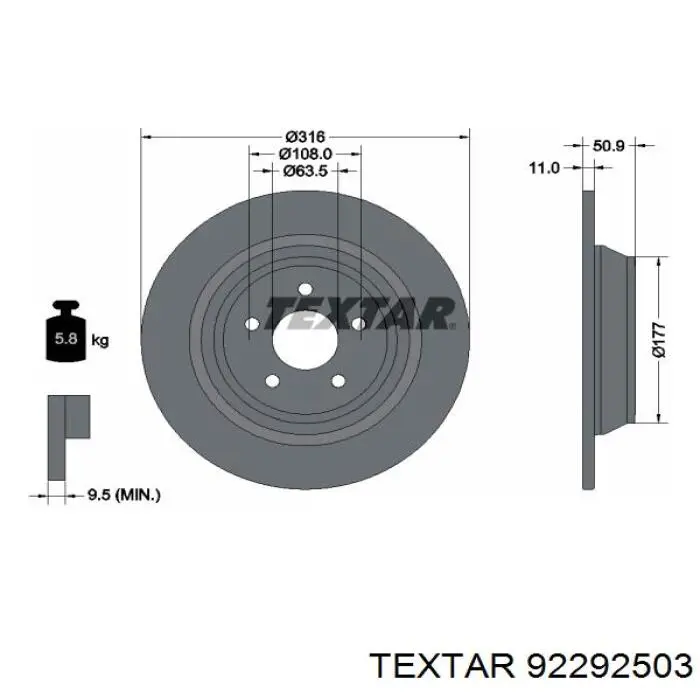 92292503 Textar disco de freno trasero