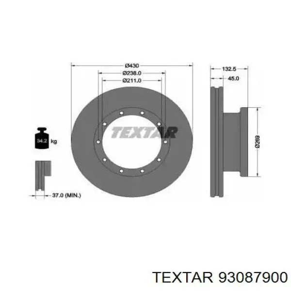 93087900 Textar freno de disco delantero