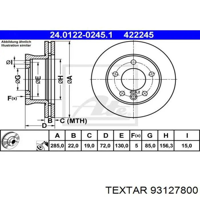 93127800 Textar freno de disco delantero