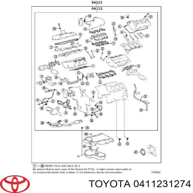 411231271 Toyota juego de juntas de motor, completo, superior