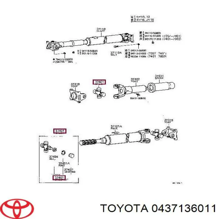 0437136011 Toyota cruceta de árbol de cardán trasero