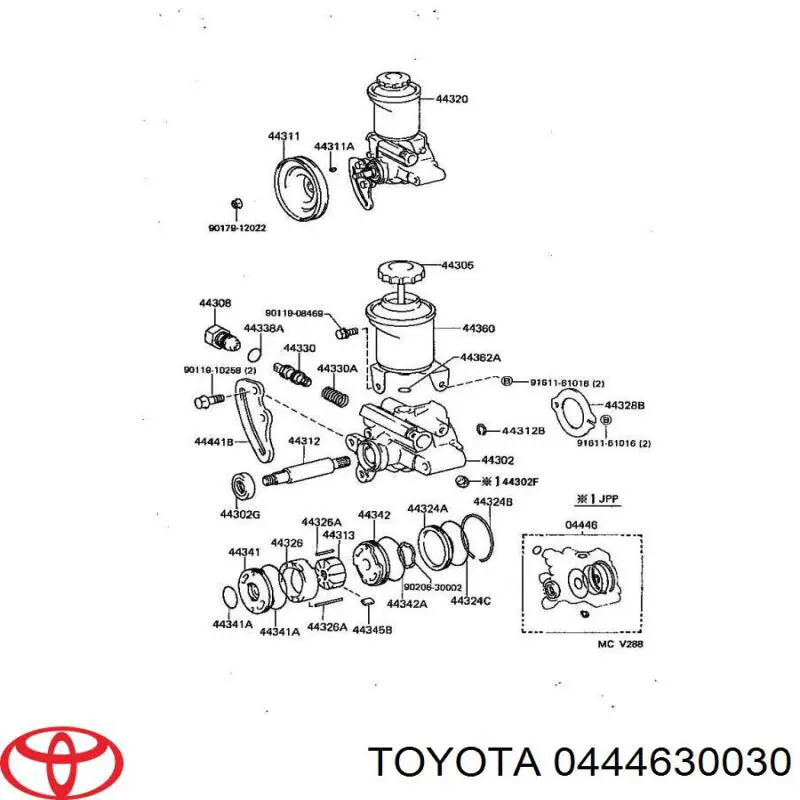 0444630030 Toyota juego de reparación, bomba de dirección hidráulica