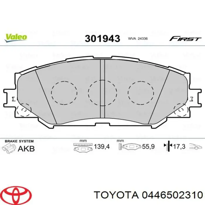 0446502310 Toyota pastillas de freno delanteras