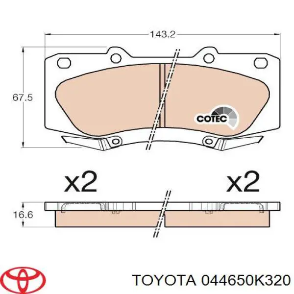 044650K320 Toyota pastillas de freno delanteras