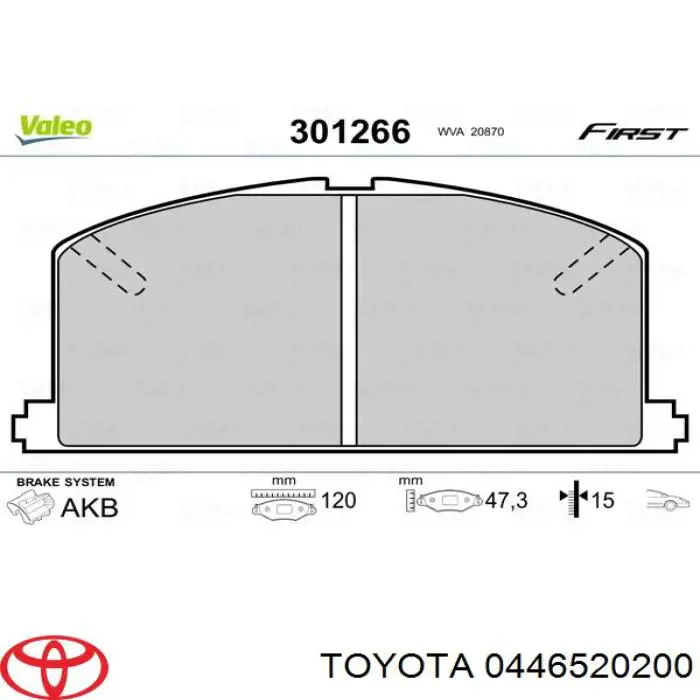 0446520200 Toyota pastillas de freno delanteras