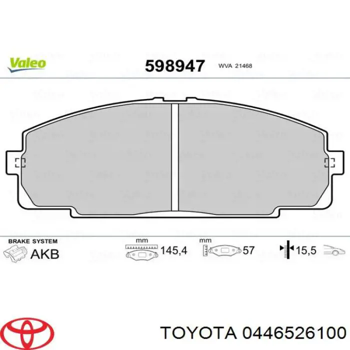 0446526100 Toyota pastillas de freno delanteras