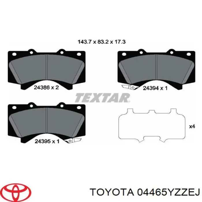 04465YZZEJ Toyota pastillas de freno delanteras