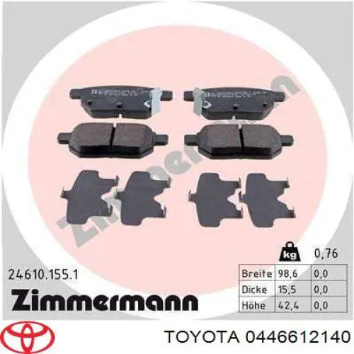 0446612140 Toyota pastillas de freno traseras