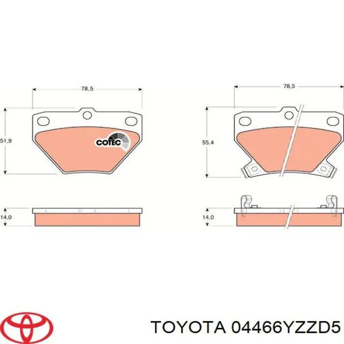 04466YZZD5 Toyota pastillas de freno traseras