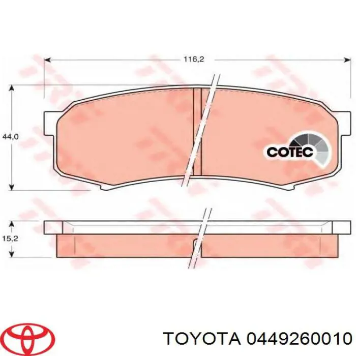 0449260010 Toyota pastillas de freno traseras