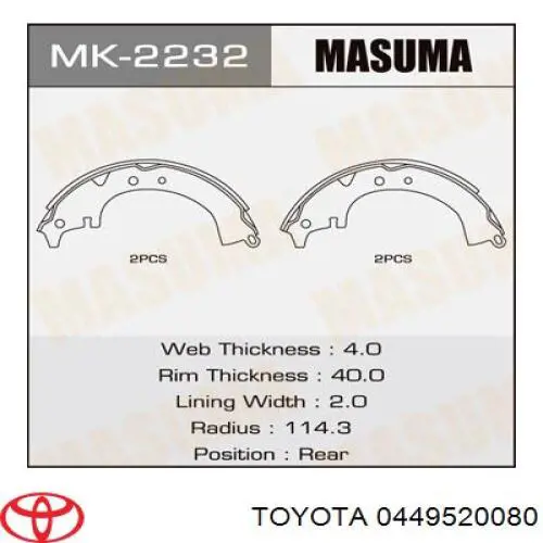 0449520080 Toyota zapatas de frenos de tambor traseras