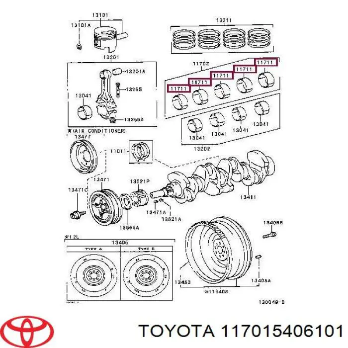 117015406101 Toyota juego de cojinetes de cigüeñal, estándar, (std)