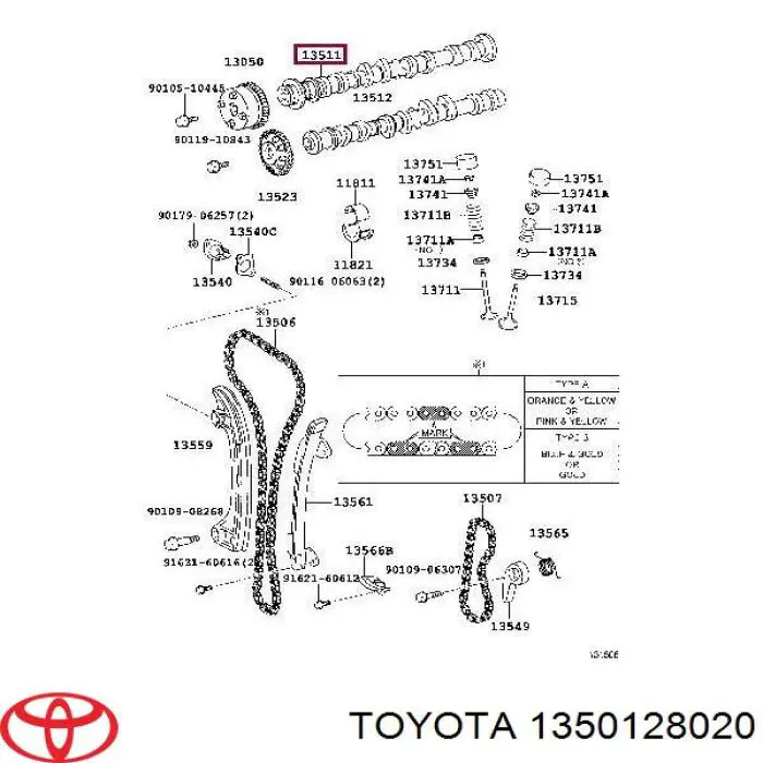 1350128020 Toyota árbol de levas