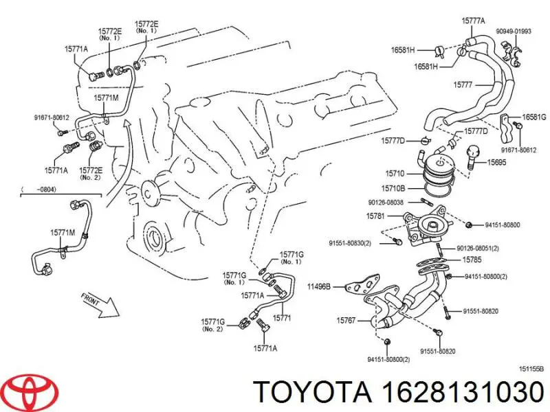  Tubo (manguera) de retorno del radiador de aceite (baja presión) para Toyota Sienna L2